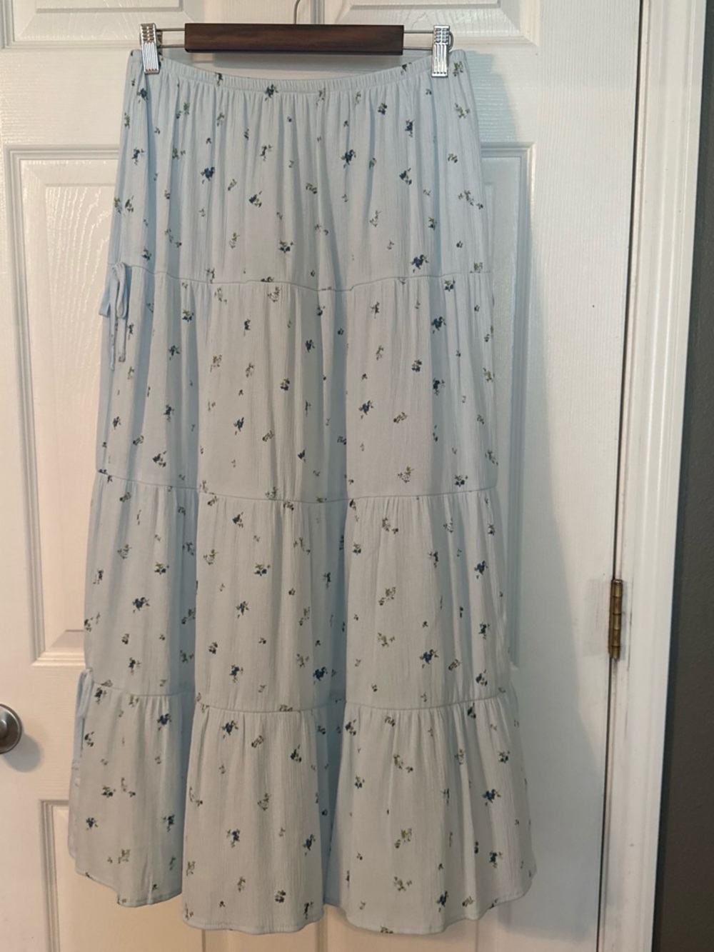 No Boundaries Light Blue Floral Tiered Maxi Skirt